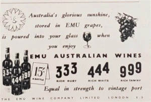 Anuncio impreso vintage de vinos australianos Emu 1952 igual en fuerza a Oporto - Imagen 1 de 1