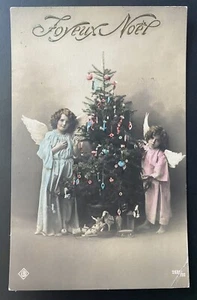 Edwardian romance 1910s original vintage photo postcard Xmas tree toys angel  - Picture 1 of 2