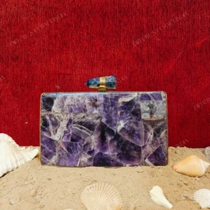 100% Original Amethyst Gemstone Clutch purse with Raw Crystal Knob - Picture 1 of 4