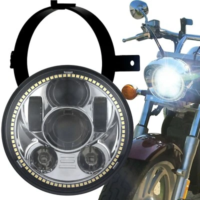 LED Projection Headlight Kit for Honda VTX 1300 1800 C/N/R/S/T Chrome Halo Ring - Image 1 of 4