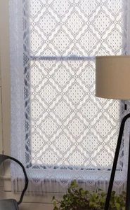 Heritage Lace Panel Diamond Fringe White or Cafe - Picture 1 of 8