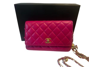 22B Chanel WOC Wallet on Chain Pink Quilted Adjustable Gold Chain Fuchsia - Picture 1 of 11