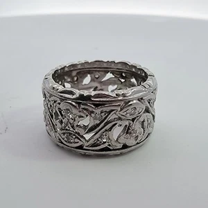 Antik Art Deco Diamant 14K Weißgold offene Arbeit breit Hochzeitsband Ring Nachlass - Bild 1 von 4