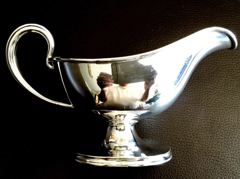 Antique Heavy English Victorian Solid Silver Pedestal Sauce Boat (7”/17cm, 233g) Cover