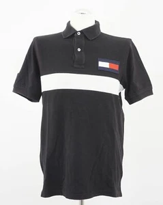 Tommy Hilfiger Polohemd Poloshirt Coupe Ajustee Gr.M schwarz gestreift Piquè A29 - Picture 1 of 5