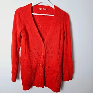 Anthropologie Moth Size S Elin Bright Orange Button Front Long Cardigan Sweater - Picture 1 of 11