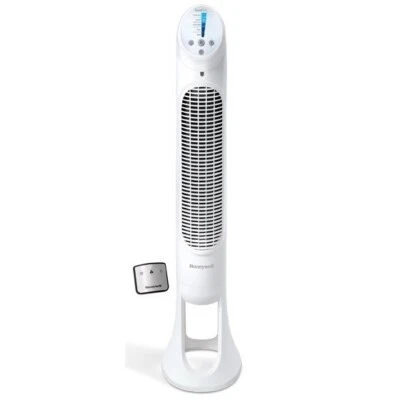 40" White Oscillating Tower Fan, 5 Speeds, Quiet, Auto Timer, 30ft Range - Image 1 of 4