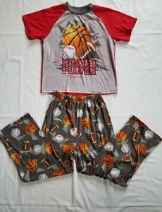 Boy's Up Late 2 Pc Pajama Set Size 12 Shirt & Pants Sports, Baseball Football  - Picture 1 of 12