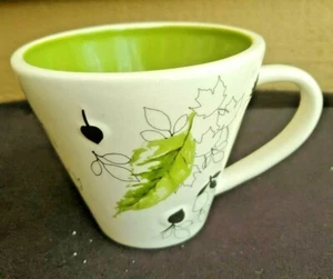 Starbucks Coffee Mug 10 Oz Green Inside Fall Leaves 3D Falling Black 2007 Autumn - Picture 1 of 7