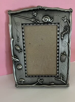 Burnes of Boston Picture Frame 4”X 6” Opening Pewter Beach Fishing Turtle - Image 1 of 4