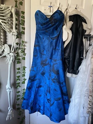 Vestido longo David Meister Signature azul floral tamanho 2/4 com sutiã costurado - Imagem 1 de 4