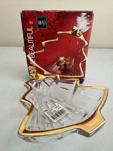 Plato de caramelo árbol de Navidad Mikasa de colección con borde dorado en caja nuevo 6” de largo festivo - Imagen 1 de 9