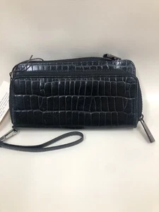 KOOBA- BLACK CROCO EMBOSSED CLUTCH-WRISTLET LEATHER WALLET - Picture 1 of 9