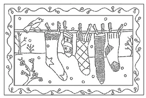 Rug Hoooking Pattern " SOX ON A LINE" on natural linen - Picture 1 of 2