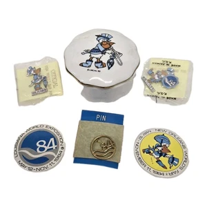 Vintage 1984 New Orleans Weltausstellung Lot 3 Pins 2 Knöpfe Schmuckschatulle Pelikan - Bild 1 von 8