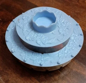 Vintage LAZY SUSAN hellblau Karussell Nähen Caddy mit Fadenspule Organizer gefüllt - Bild 1 von 11