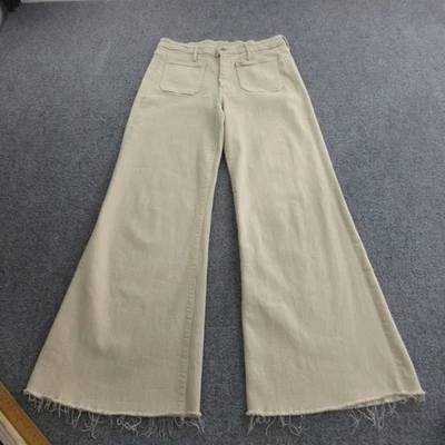 MOTHER Jeans 女式 31 卡其色布贴口袋滚轮磨边宽腿喇叭下摆 — 第 1/4 张图片