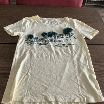 J Crew Palm Tree Vintage Cotton Tee 3D Fringe Beach Tropical Vacation-Yellow-Med - Image 1 of 4