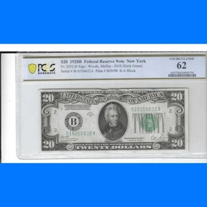 1928 20 federal reserve note PCGS 62 WOODS MELLON PLATE #B16356632A - Picture 1 of 2