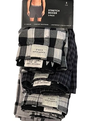 NUEVO CON ETIQUETAS AMERICAN EAGLE PAQUETE DE 3 4" boxer elástico talla S negro gris blanco cuadros #54 Foto 1 de 4