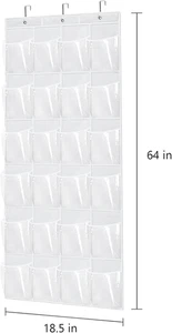 NEW WHITE OVER-THE-DOOR SHOE ORGANIZER 24 CLEAR POCKETS 64" x 18" SPACE SAVER - Picture 1 of 4