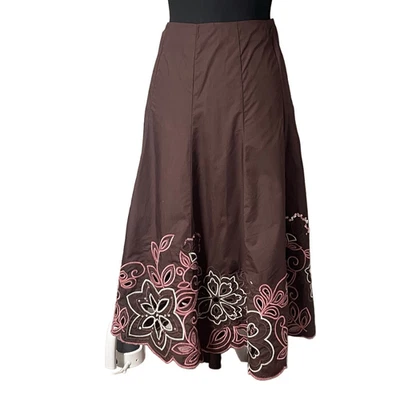 Sunny Leigh Brown and Pink Embroidered A-Line Skirt MI0032 - Image 1 of 4