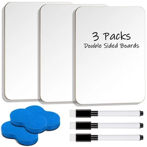 Small White Board Dry Erase, 3 Packs Double Sided Mini Boards with 3 Markers ... - Picture 1 of 7