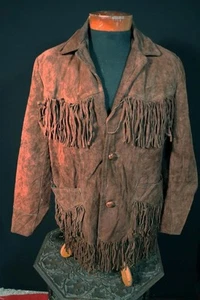 Vintage Towncraft 1960's Dark Brown Suede Western Fringe Jacket Size Medium - Picture 1 of 3