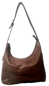 BORSA A TRACOLLA VINTAGE PRESTON&YORK HOBO MARRONE PELLE INVECCHIATA ZIP TASCHE LATERALI ZIP - Foto 1 di 8