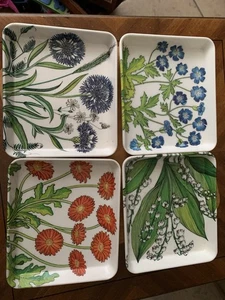 4er Set Vintage Mebel Melamin Floral Botanical Tabletts ~ Made in Italy 1980er - Bild 1 von 11