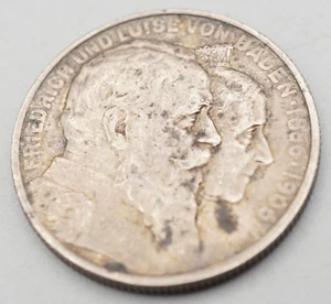 Pre-WWI 1906 Silver German Baden 2 Mark Coin - Picture 1 of 2