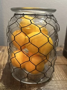 New Farmhouse Chicken Wire Wrapped 6” Glass Jar Filled With Decorative Lemons - Picture 1 of 4