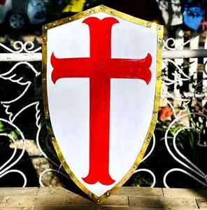 Caballero Templario Medieval Cruz Roja Cruzado Caballero de Batalla Calentador Escudo Hecho a Mano - Imagen 1 de 6