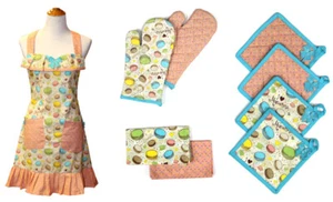 Pacific Coast Textiles 9 Piece Cotton Apron Set - Macarons Design - Imagen 1 de 6