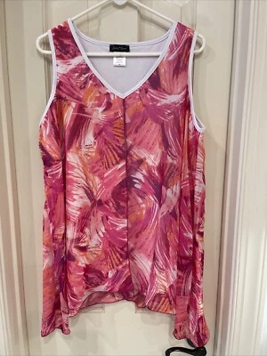 Slinky Brand Sleeveless Flyaway Tunic Top WATERCOLOR PINKS Size 1X - Image 1 of 4