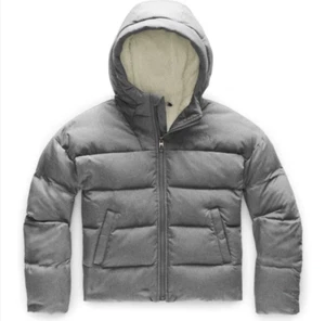 The North Face Moondoggy 550 Down Jacket Youth L  14/16 GREY Sherpa Fleece Zipp - Picture 1 of 21