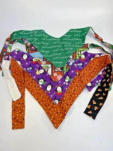 4 Dog Holiday Bandanas Reversible Scarf Christmas Fall Winter Penguin Tie On Med - Picture 1 of 4