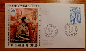 FDC SILK FRANCE TRIBUTE TO GENERAL DE GAULLE 1971 colombey envelope - Picture 1 of 1