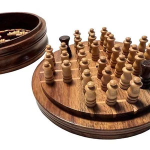 10cm Diameter WOODEN PEG SOLITAIRE BOARD GAME classic wooden solitaire game - Picture 1 of 8