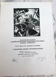 Antique 1938 Hungarian Certificate Appreciation Photographer F M Tuckerman WWII - Picture 1 of 8