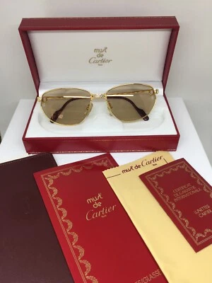 New Vintage CARTIER PANTHERE WINDSOR GOLD SUNGLASSES 1980s w/ Cartier Brown Lens - Image 1 of 4