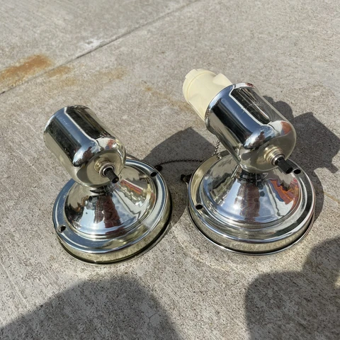 Pair VTG Chrome Vanity Bath Union Made Underwriters Labs Sconce Lights MCM LN Cover