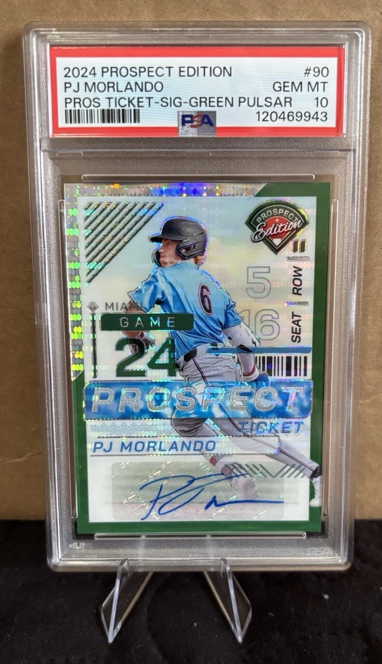 🔥🔥2024 PROSPECT EDITION PJ MORLANDO PROS TICKET-SIG-GREEN PULSAR /25 POP 1🔥🔥 - Image 1 of 2