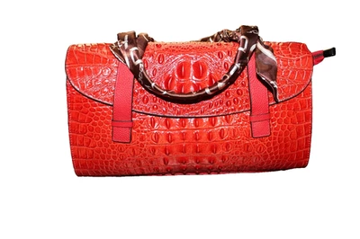 Red Genuine Leather Crocodile print handbag with original tag - Image 1 of 4
