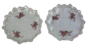 Vintage KPM Porcelain Floral Scalloped Edge Saucers Set Of 2 - Picture 1 of 9