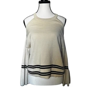 Knitted & Knotted Cold Shoulder Sweater XS Cream Black Stripe Bell Sleeve Boho - Picture 1 of 11