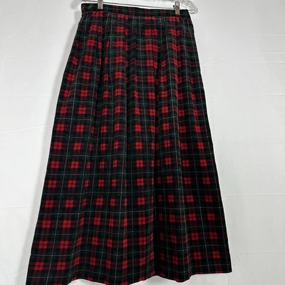 VTG Susan Bristol Red Tartan Plaid Soft Corduroy Midi Skirt 90s Holiday Sz 12 - Image 1 of 4
