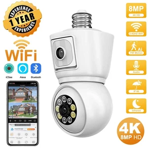 Telecamera 4K Lampadina E27 8MP Wifi Doppia Lente Doppio Schermo Monitoraggio Au - Imagen 1 de 10