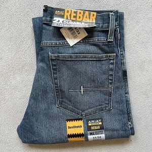 Pantalones de mezclilla Ariat para hombre 31x32 azules duraderos utilitarios trabajo barras de refuerzo corte bota relajado M4 - Imagen 1 de 12