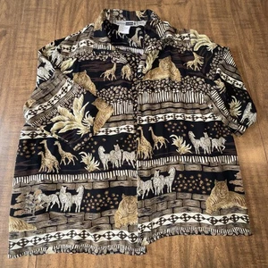 Jennifer Lauren Mujer Camisa Abotonada Cuello Estampado Animal 1XWP Vintage - Imagen 1 de 5